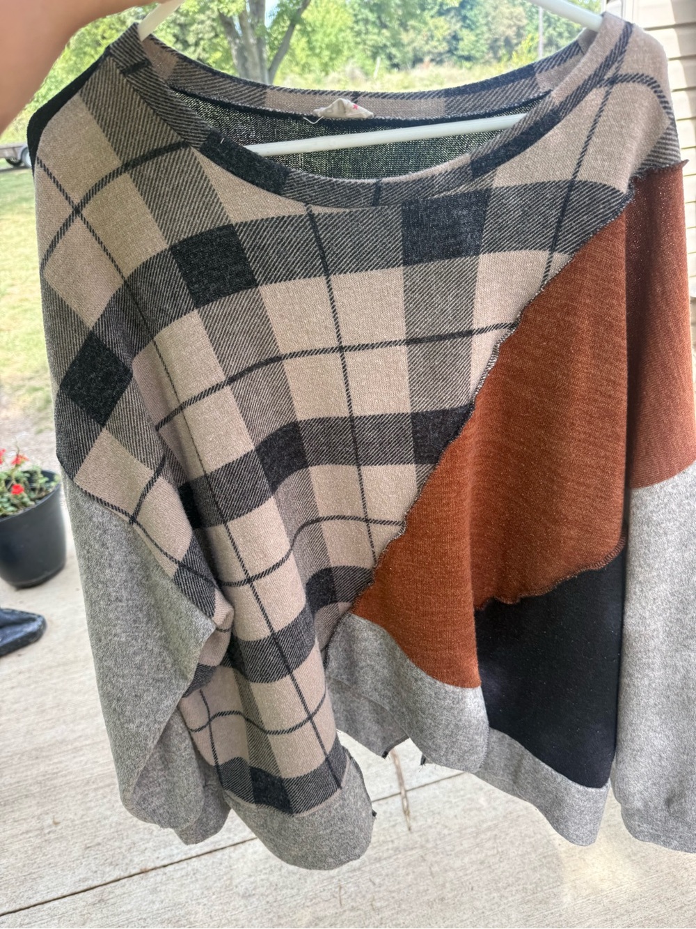 BiBi Colorblock Plaid Knit Top in Rust, Gray & Black